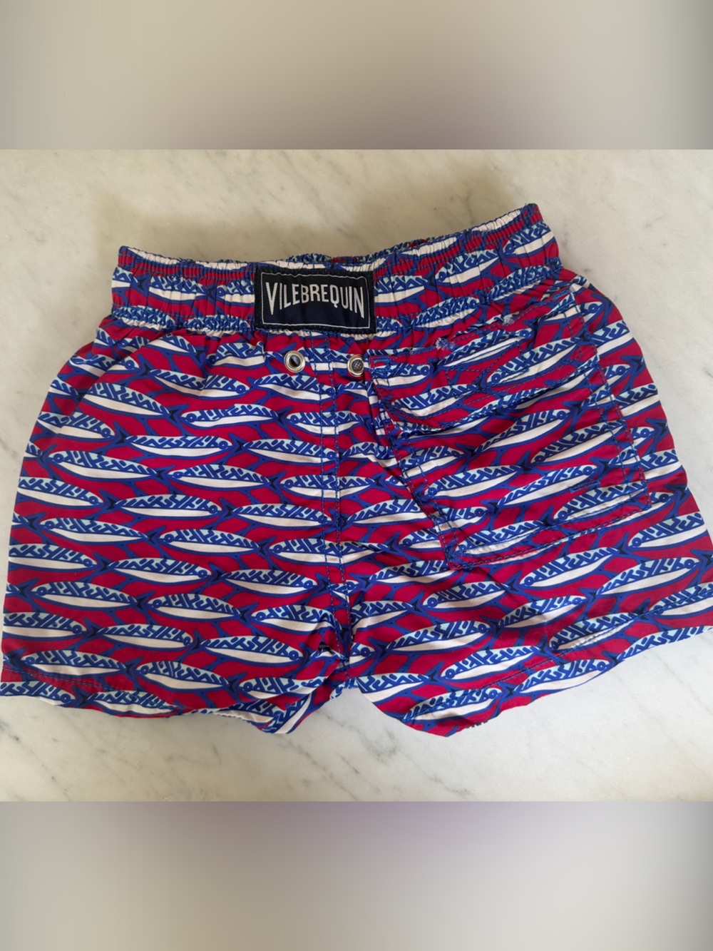 Vilebrequin Red and Blue Fish-Pattern Swim Shorts
